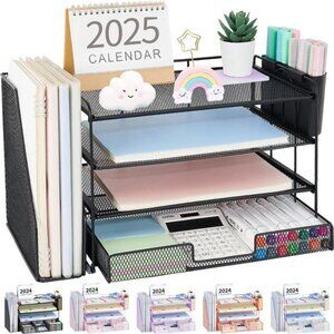 Desk Organizer 4 Tier File Sorter Drawer Pen Holder Office Desktop Storage Black